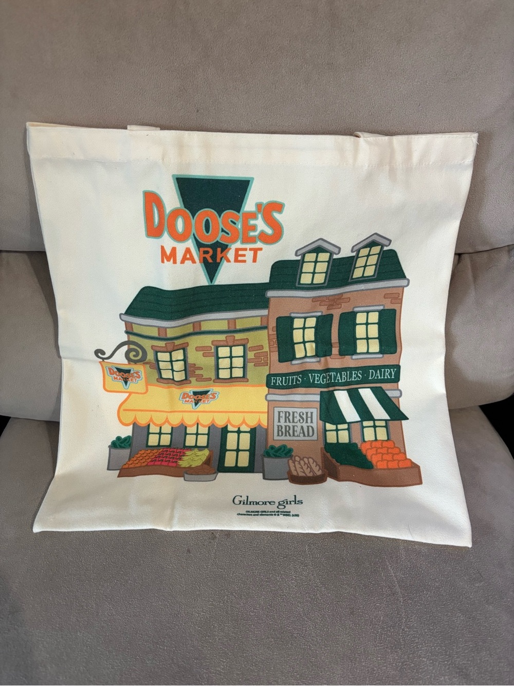 Doose's Market Gilmore Girls Canvas Tote - Cream with Green & Orange